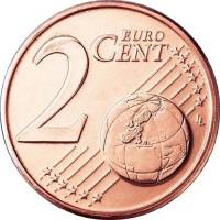 (2015) Монета Испания 2015 год 2 цента  2. Звёзды без ленты Сталь, покрытая медью  UNC